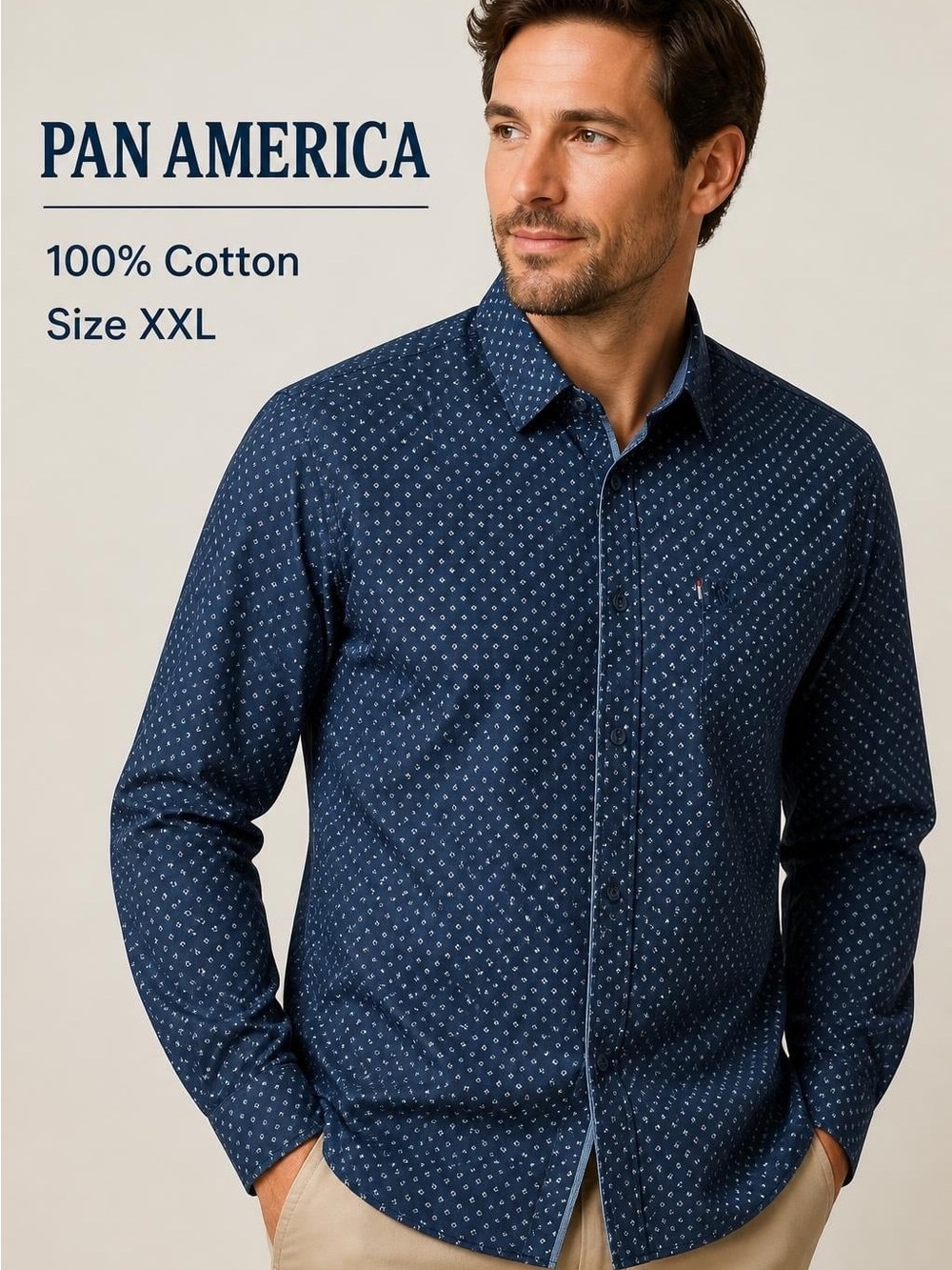Pan America Legend Smart‑Fit Dark Blue Button‑Up Shirt XXL — Excellent Cond